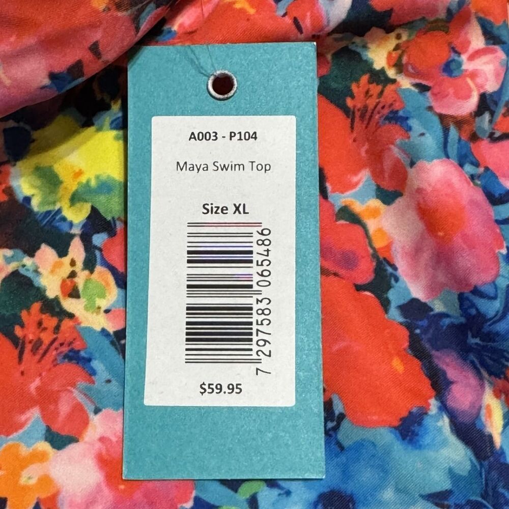 CALYPSA Maya Racerback Adjustable Side Tankini Floral Swim Suit Top NWT XL - Picture 5 of 7